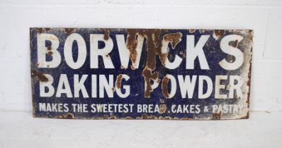 A vintage enamel advertising sign for Borwick's Baking Powder - 38cm x 92cm