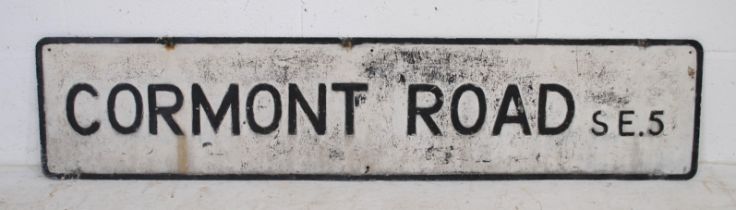 A vintage metal street sign for 'Cormont Road' - length 130cm