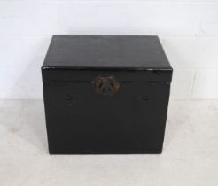A vintage Oriental black lacquered trunk - length 63cm, depth 45cm, height 54cm