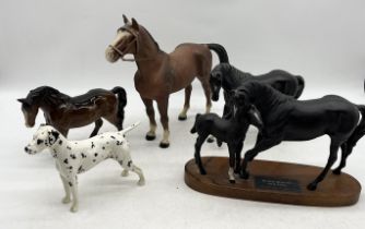 A collection of Beswick including Black Beauty and foal, Arnoldene Dalmatian, Prancing Bay Pony