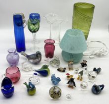 A collection of various glass, paperweights etc. including Isle of Wight, Bristol glass cranberry