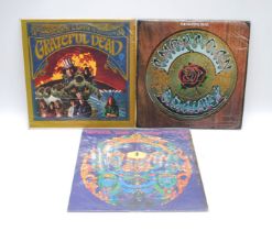 Three 12" vinyl record albums by The Grateful Dead, comprising 'The Grateful Dead' original UK