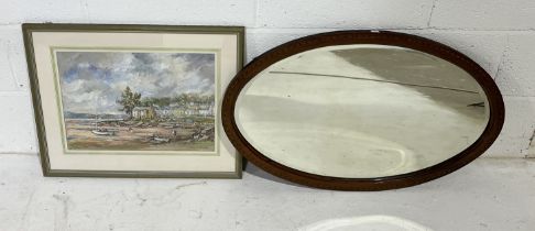 Doris E Crichton (British 20th Century) watercolour of an estuary scene along with an inlaid