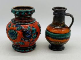 Two vintage West German Pottery vases - approx. height 19cm