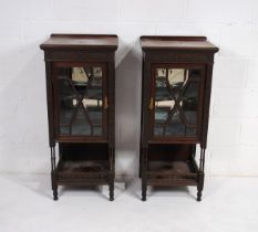 A pair of Victorian mahogany display cabinets, with bevel edge glass doors enclosing lined interiors