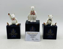 Three boxed Royal Crown Derby teddy bear paperweights including a limited-edition Diamond Jubilee