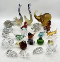 A large collection of art glass animals (some A/F) including Murano, Wedgwood, etc.
