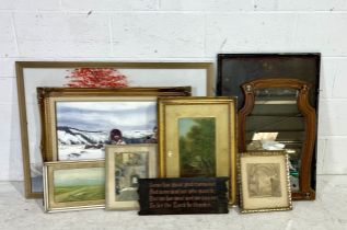 An assortment of framed watercolours and prints including a Pears Advertising print, a gilt