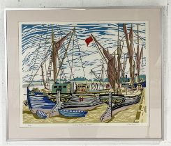 Michael Blooman (20/21st Century) "Sailing Barges at Maldon" linocut print, signed, inscribed and