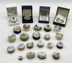 A collection of enamel trinket boxes including Crummles & Co, Toye Kenning & Spencer, Staffordshire,