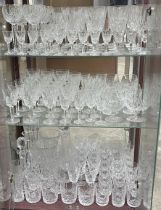 A large collection of Waterford Crystal (approximately 75 pieces) including decanters, tumblers,