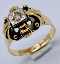 A Georgian style 18ct gold ring set with a clear stone, size W 1/2, weight 5.3g