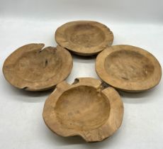 Four live edge wooden bowls