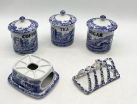 A small collection of Spode Blue Italian including tea, coffee and sugar pot, teapot warmer along