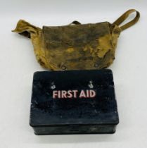 A vintage public service vehicle first aid case complete with contents, stored in canvas bag - bag