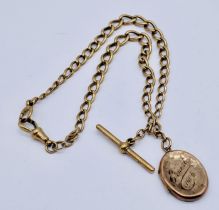 A 9ct gold Albert with 9ct locket attached, total weight 30.9g