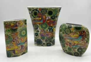 A collection of three large Rosenthal vases in the Paradise Firebird pattern by Bjorn Wiinblad