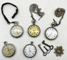 A collection of 5 pocket watches etc. one marked with Broad Arrow mark and GSTP 108697