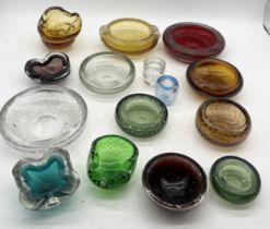 A collection of various Whitefriars controlled bubble glass