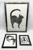 Three framed linocut prints by Alison Read including larger artists proof of "The Black Cat", and