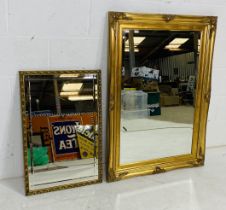 Two gilt framed mirrors, largest mirror height 79cm, width 110cm