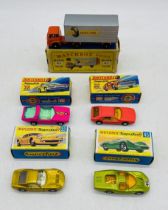 A boxed vintage Matchbox Series M-2 Articulated Tyre Truck die-cast model, along with boxed Matchbox