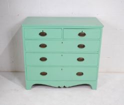 An Edwardian painted chest of five drawers, with brass handles, raised on bracket feet - length