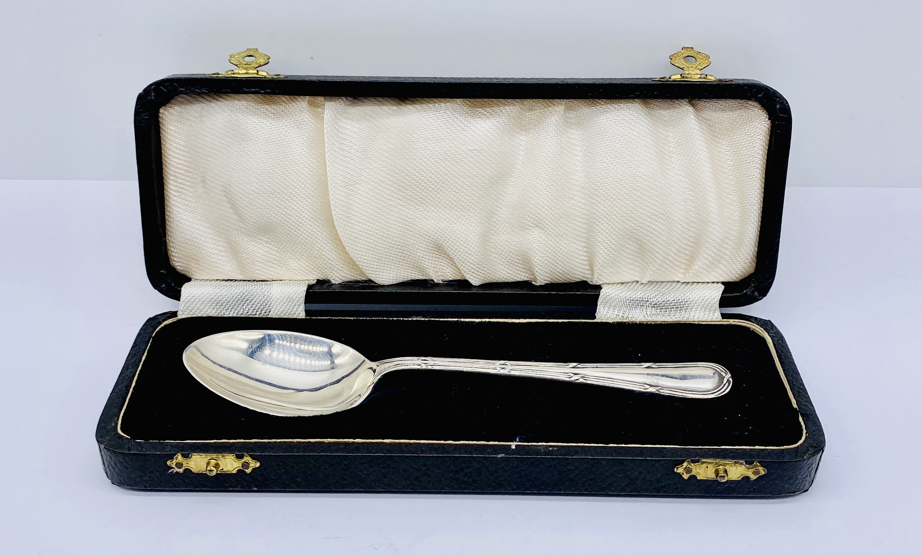 A silver mounted glass vase along with a cased Christening spoon and cased silver hairbrush - Image 2 of 3