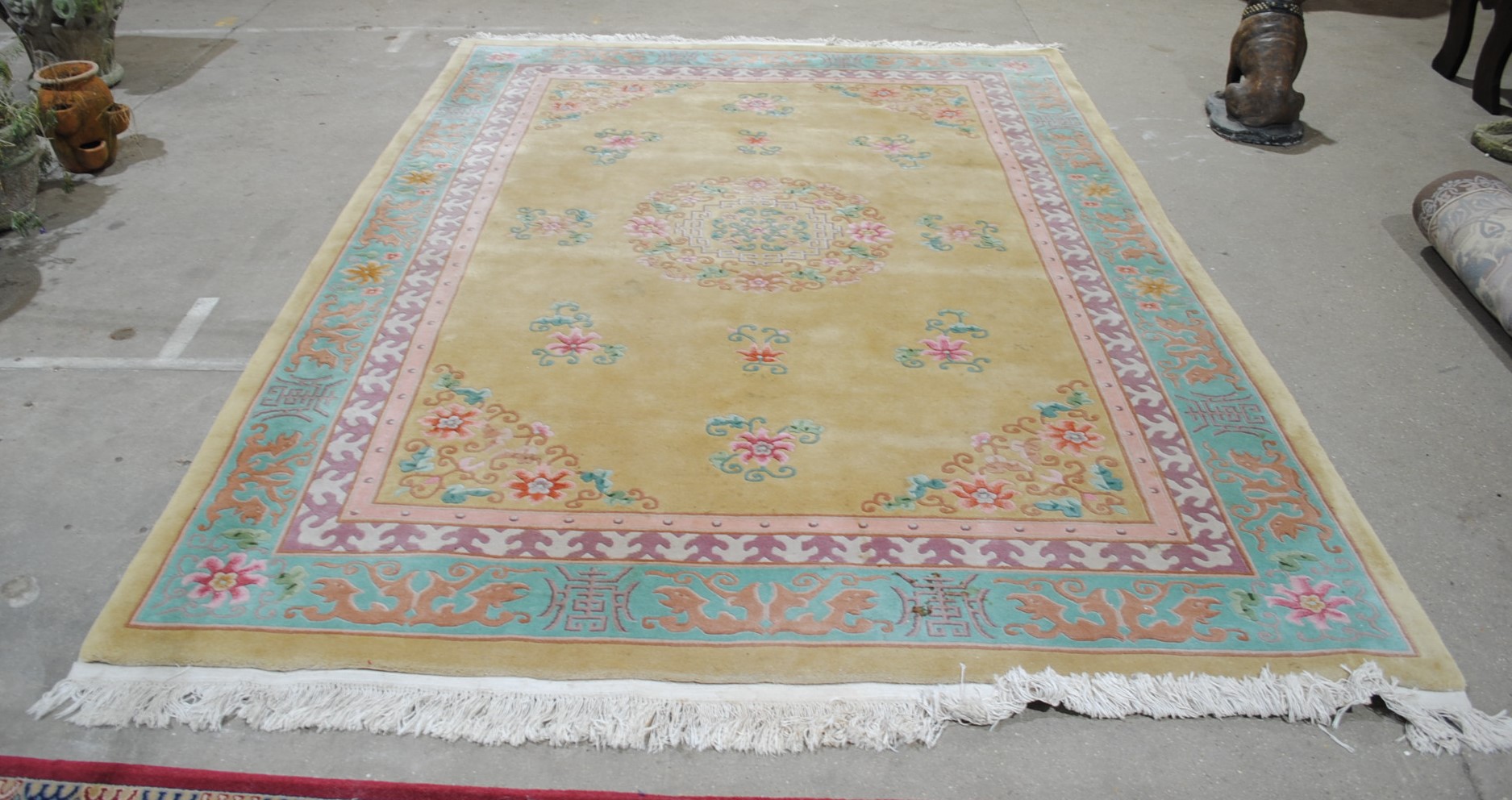 A large Chinese yellow ground rug - 318cm x 218cm - Image 2 of 5