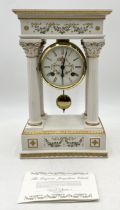 Porcelain 'Empress Josephine' Portico clock decorated with roses by 'Franklin Mint H37cm
