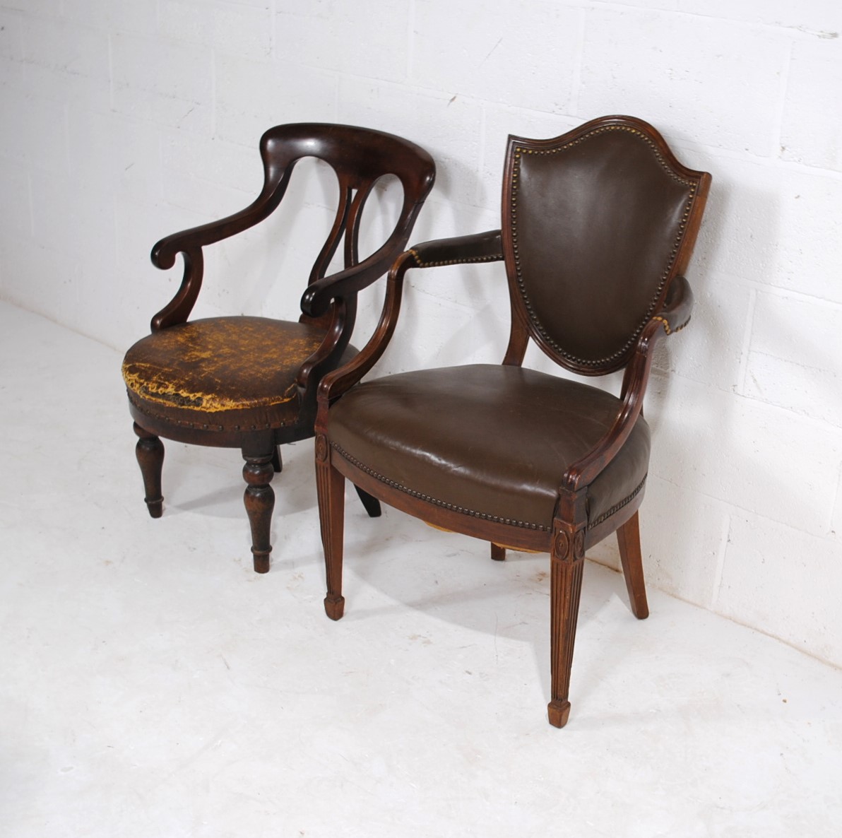 A Victorian mahogany chair, along with an antique mahogany upholstered shield back chair - Image 3 of 3