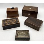 A collection of vintage wooden boxes including card box etc.