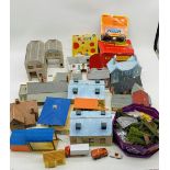 A collection of model railway OO gauge buildings and accessories including stations, engine sheds,