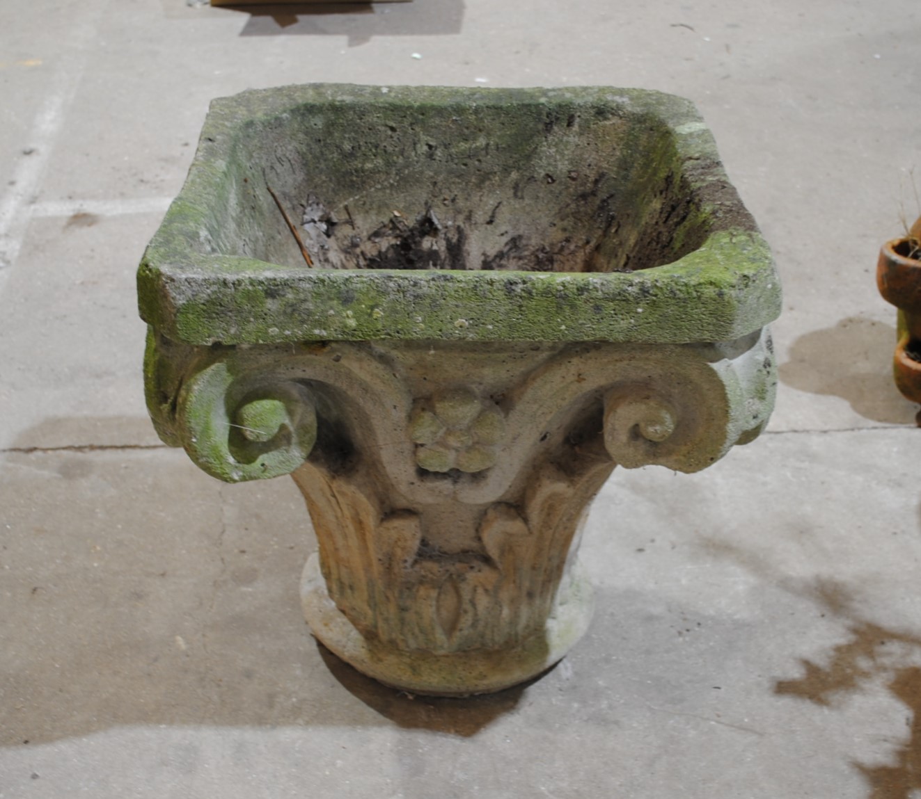 A large reconstituted garden urn in the form of a Corinthian column capital - length 52cm, height - Image 3 of 4