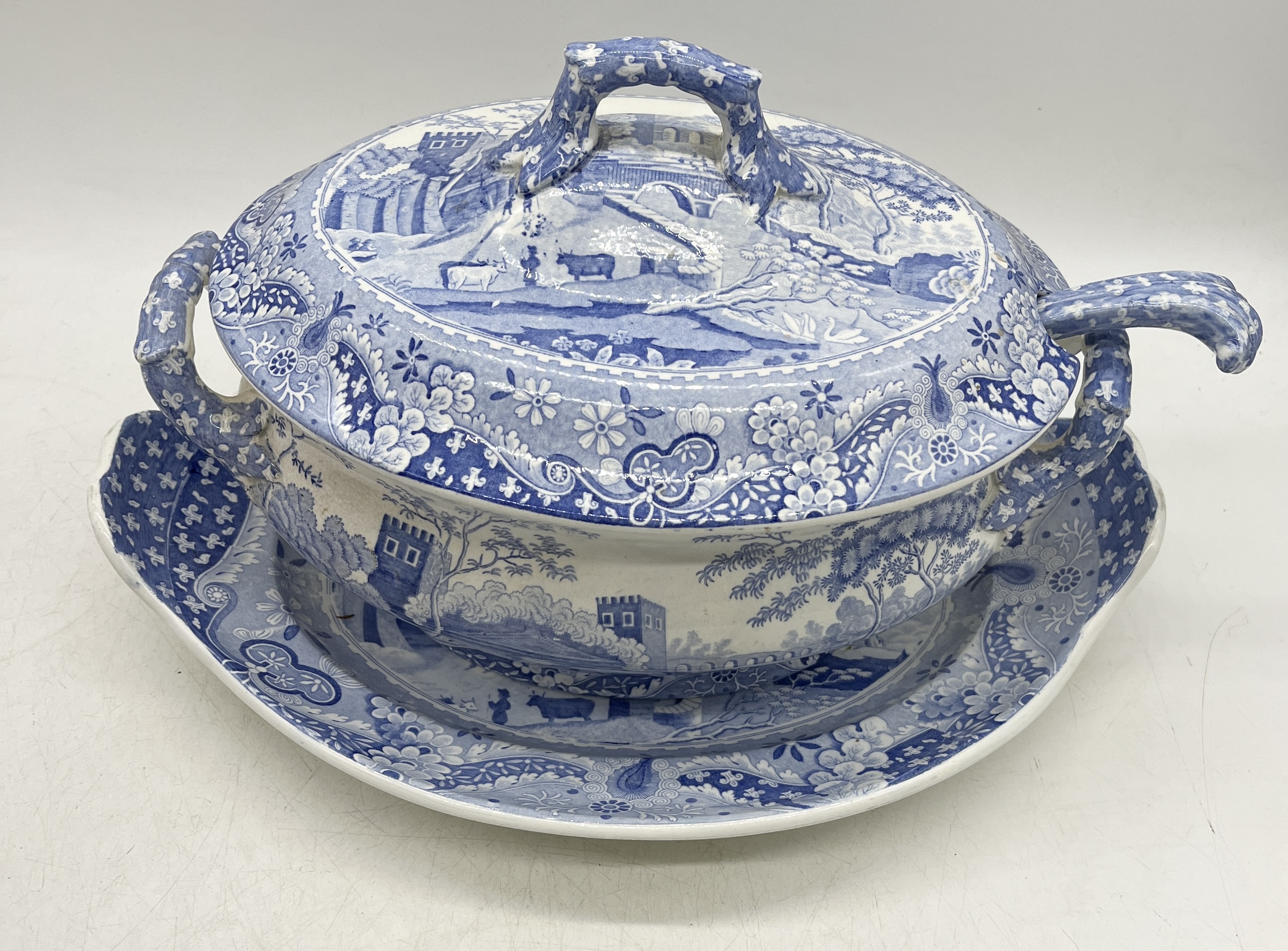 A Spode & Garrett "Old Spode" blue and white lidded tureen with dish and ladle along with a bohemian - Image 3 of 5