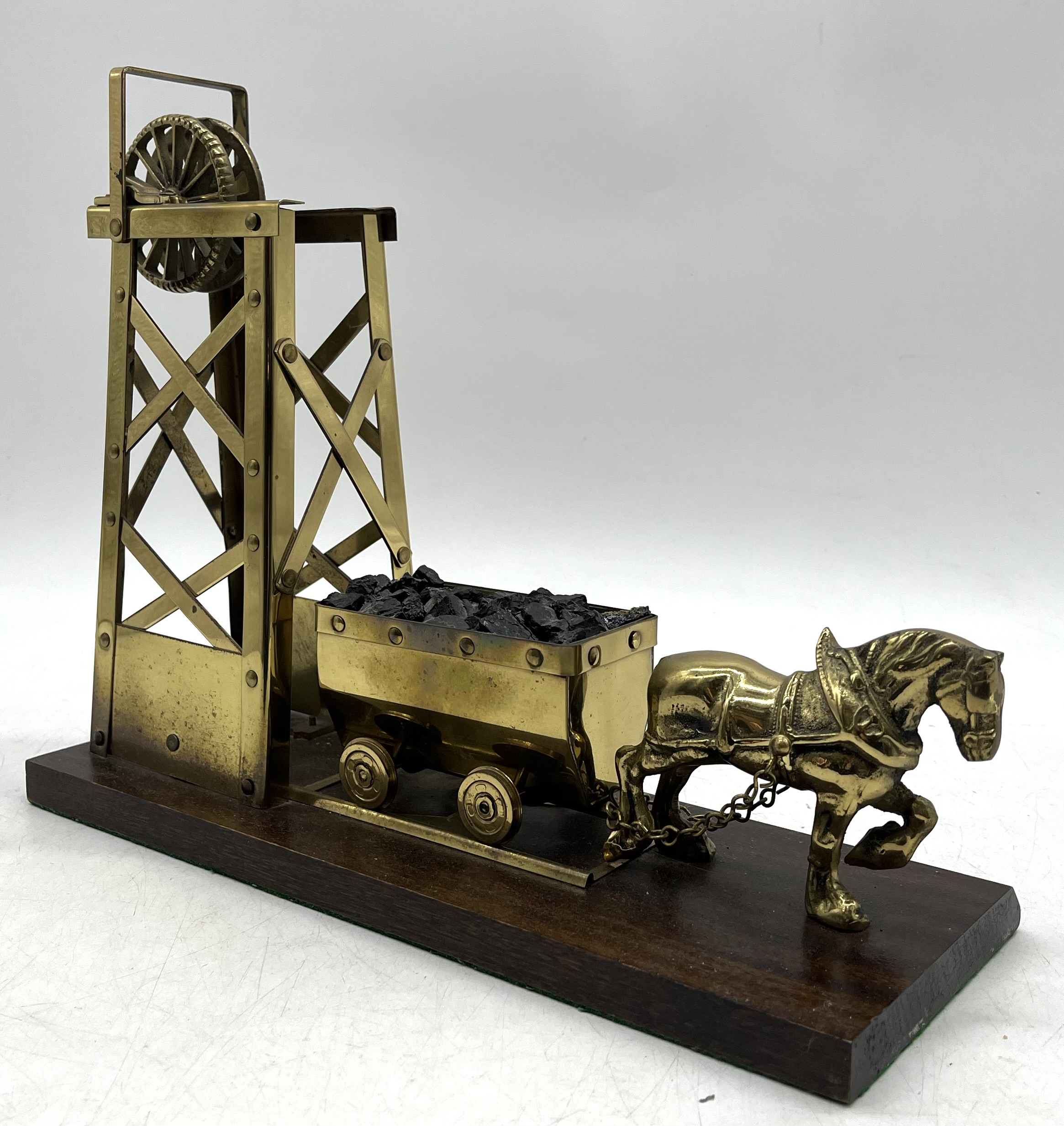A mounted brass colliery pit pony and carriage ornament. - Image 2 of 4