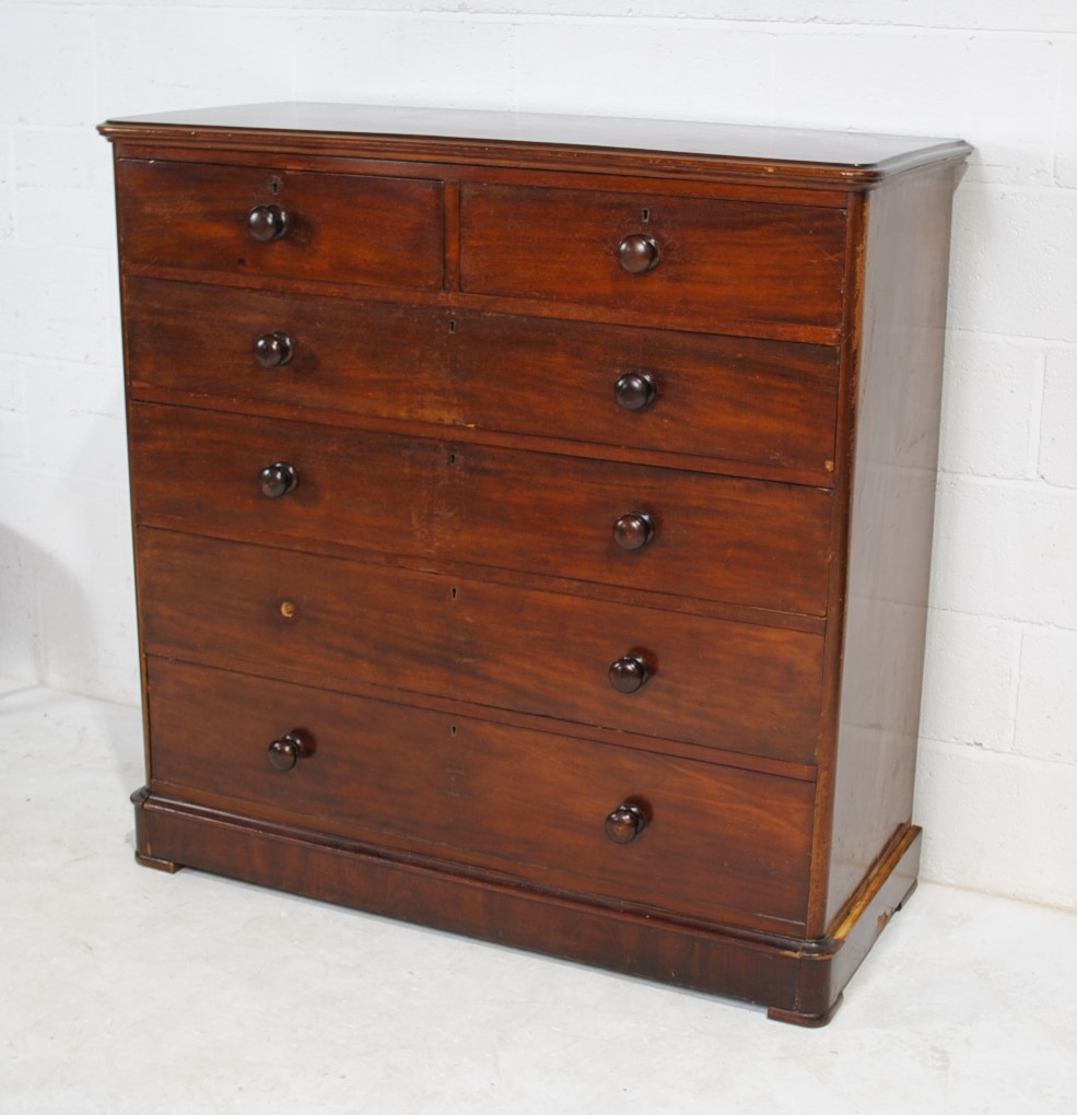 A Victorian mahogany chest of six drawers, with turned handles - one piece of trim & one handle - Image 3 of 9