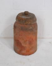 A weathered lidded terracotta rhubarb forcer, A/F - total height 55cm