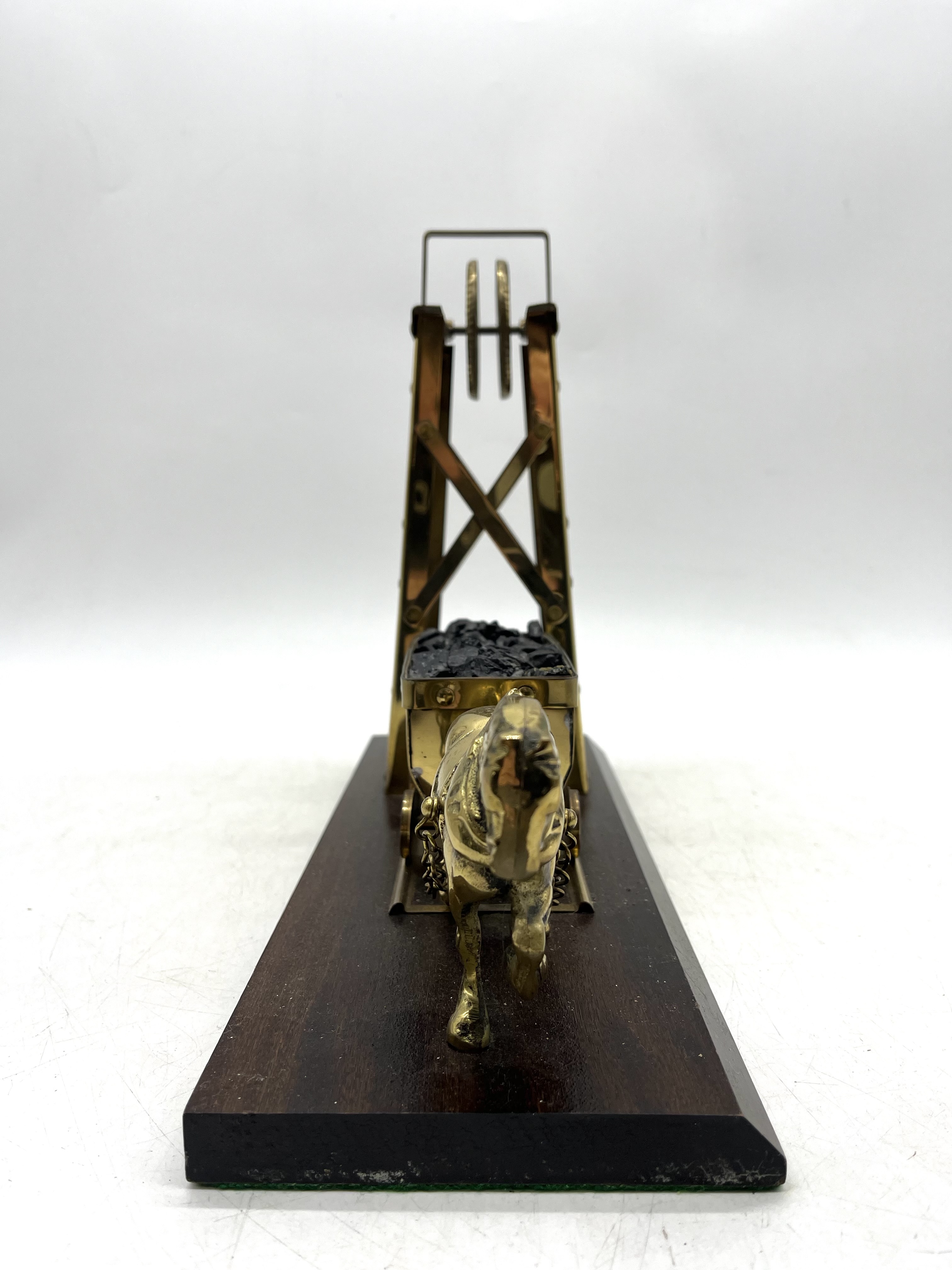 A mounted brass colliery pit pony and carriage ornament. - Image 3 of 4
