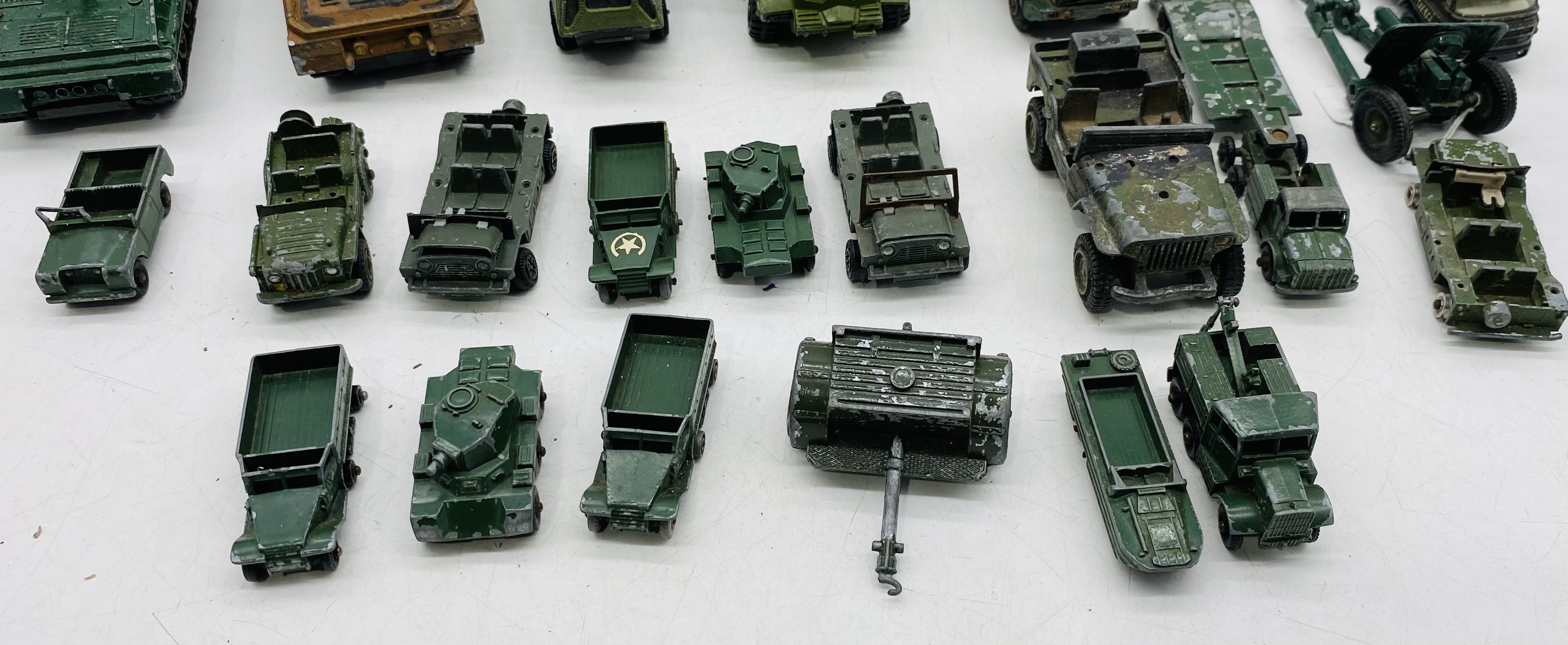 A collection of playworn die-cast military vehicles including tanks, helicopters, fighter jets, - Image 4 of 5