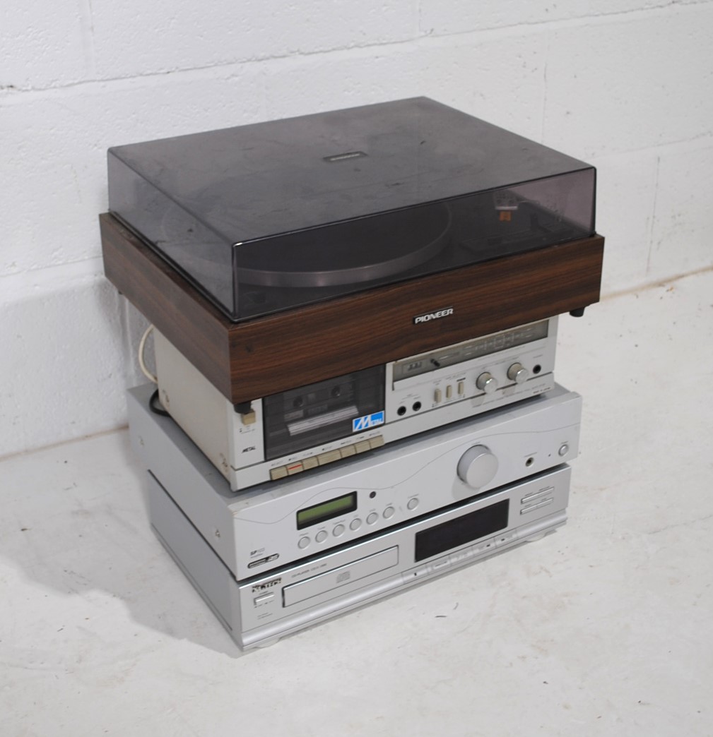 A vintage stacking hi-fi system, comprising a Pioneer PL-12D belt-drive turntable, Sharp RT-12 - Image 6 of 14