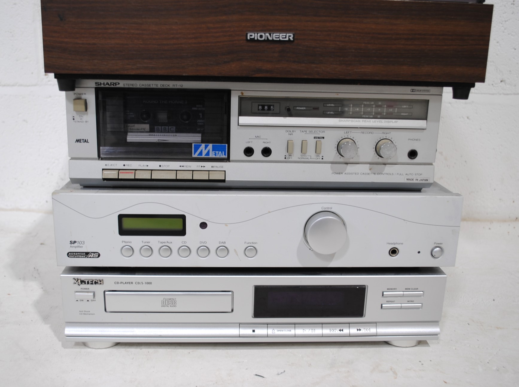 A vintage stacking hi-fi system, comprising a Pioneer PL-12D belt-drive turntable, Sharp RT-12 - Image 7 of 14