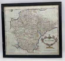 A framed Robert Morden map of Devonshire, sold by Abel Smale