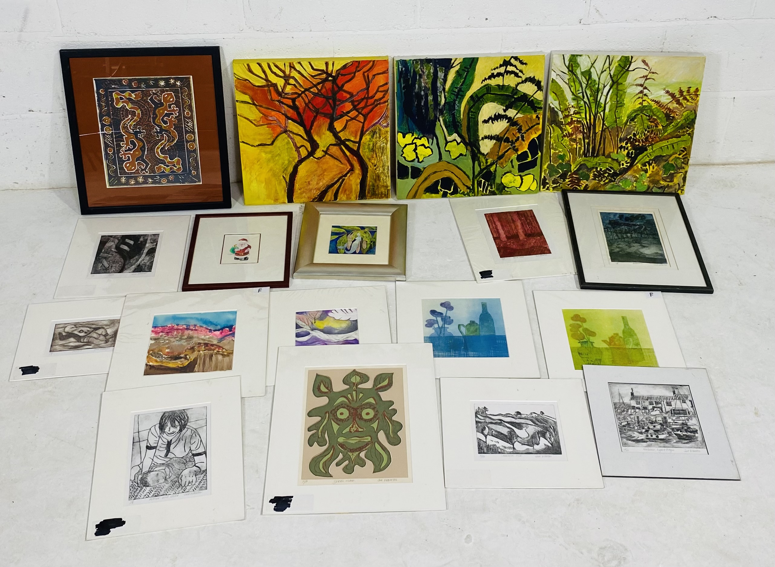 A collection of various framed and unframed prints and assorted pictures in mixed media by local