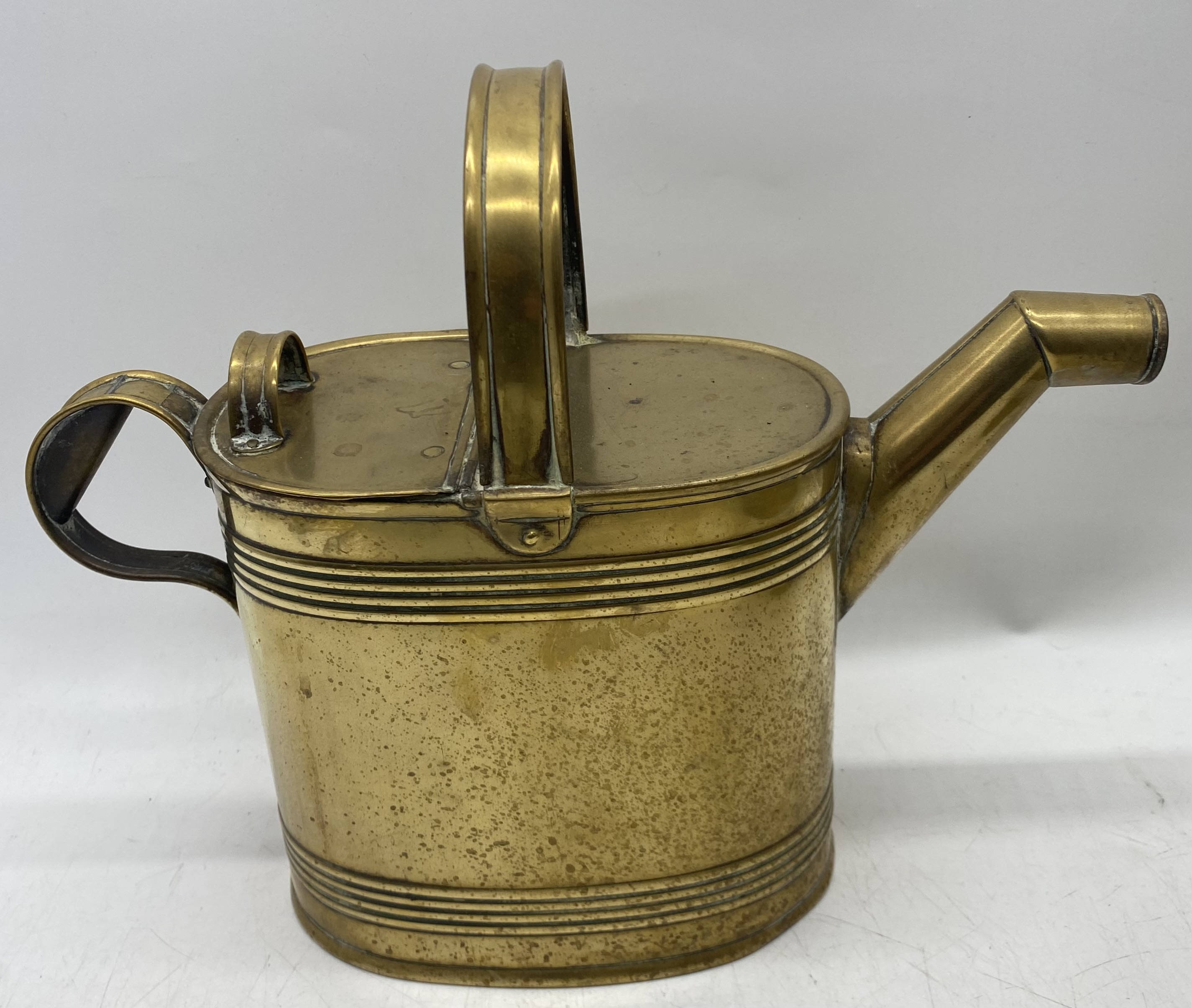 A brass jam pan, two brass watering cans, saucepans etc. - Image 7 of 13