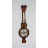 An antique inlaid mahogany wall hanging barometer - height 98.5cm