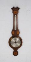 An antique inlaid mahogany wall hanging barometer - height 98.5cm