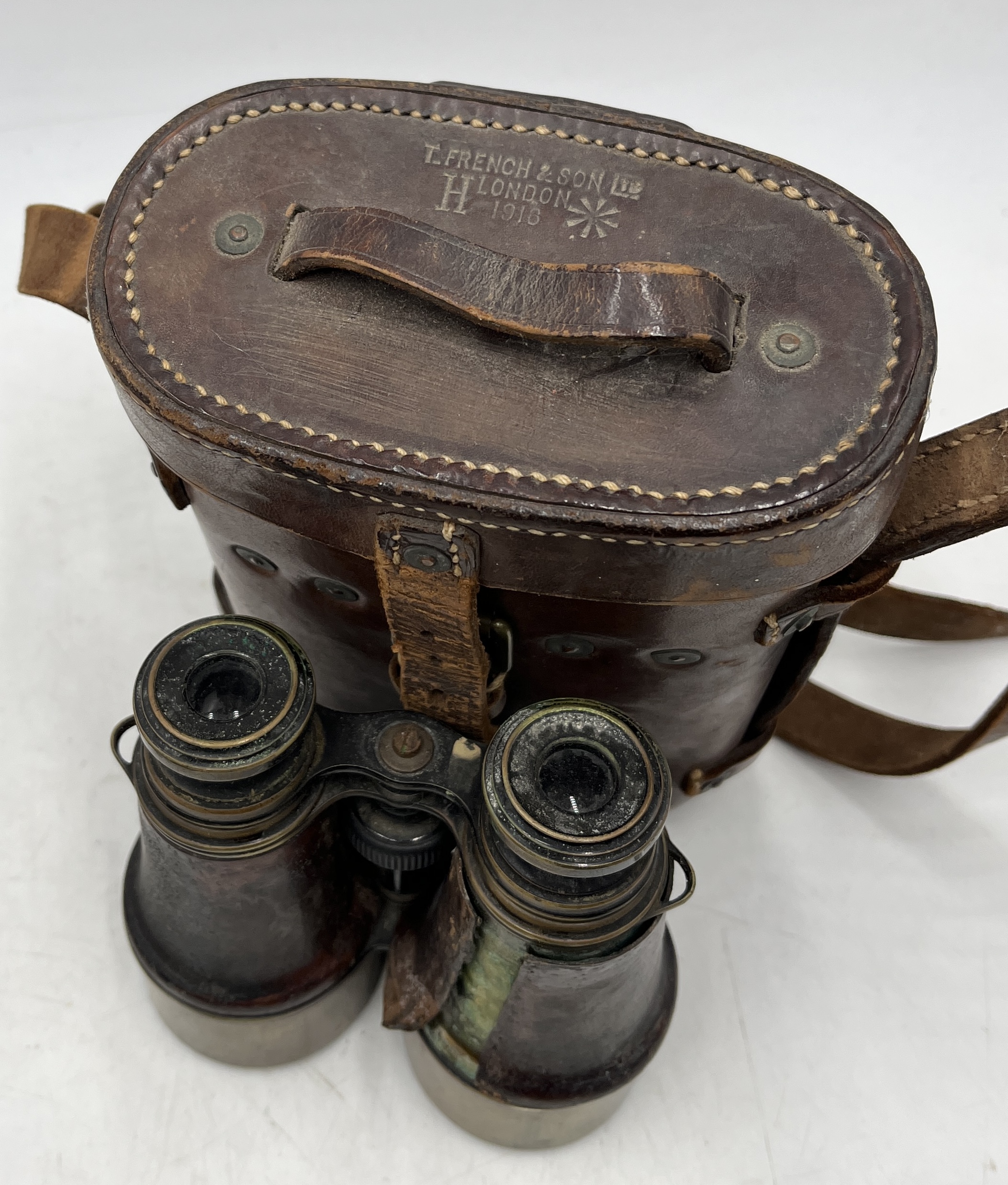 A cased set of T French & Son binoculars dated 1916 along with a vintage suede photo frame and - Image 3 of 5