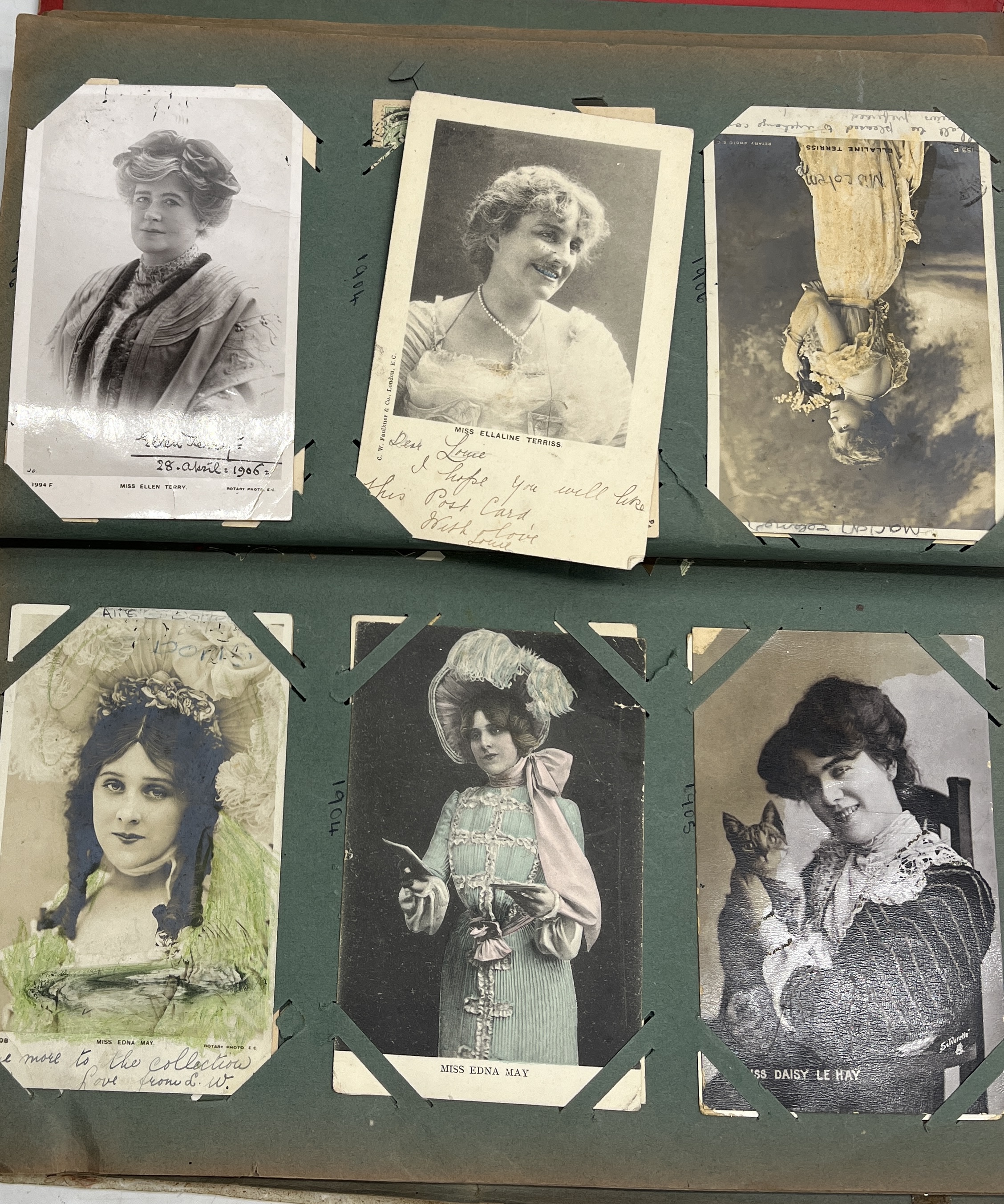 A album of vintage postcards including numerous early 20th century actresses, embroidered Sweetheart - Image 11 of 21