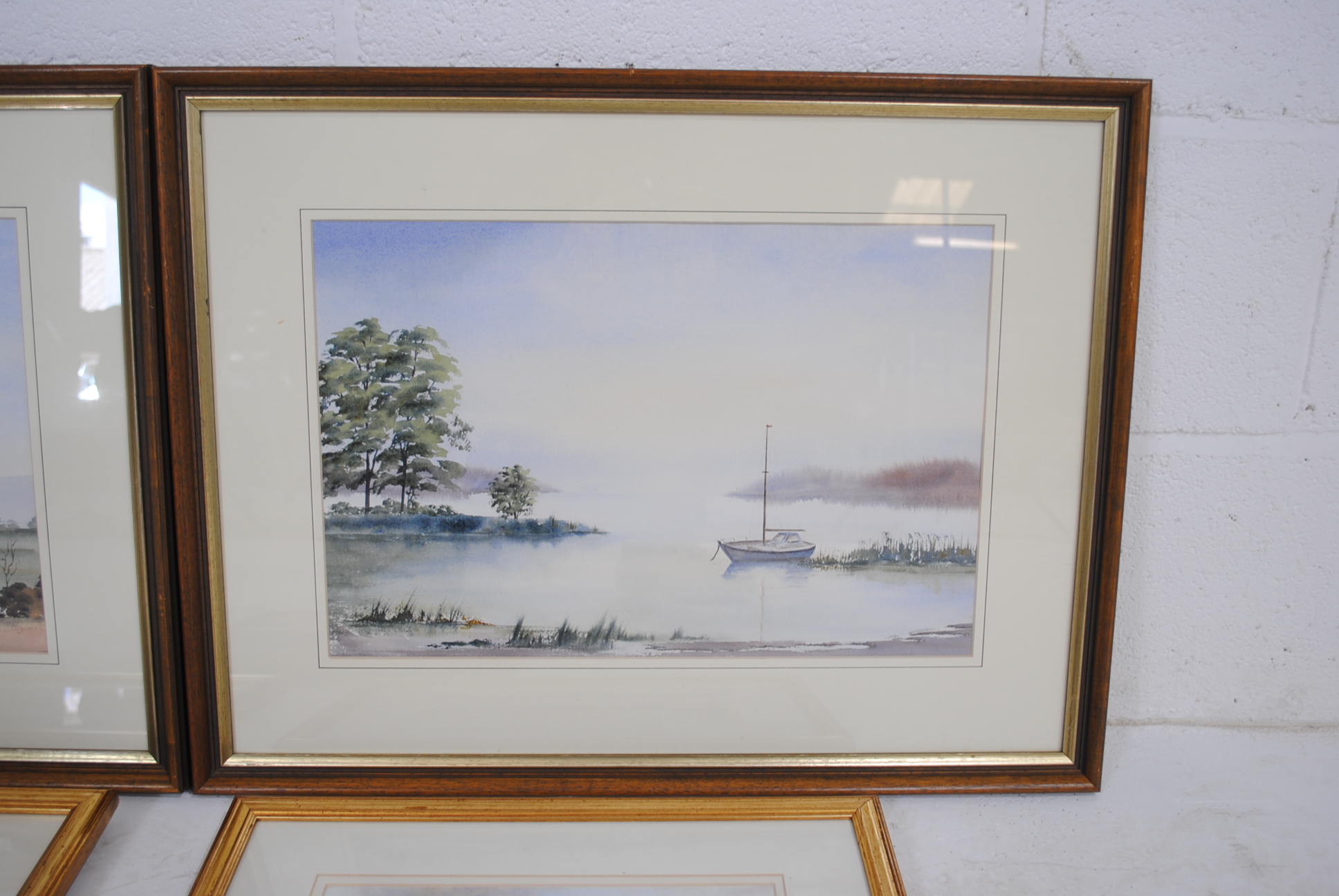 Five framed paintings, comprising two landscape watercolours signed 'Mercy Oddy', two landscape - Image 4 of 14